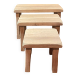 Vintage light wood nesting trio table