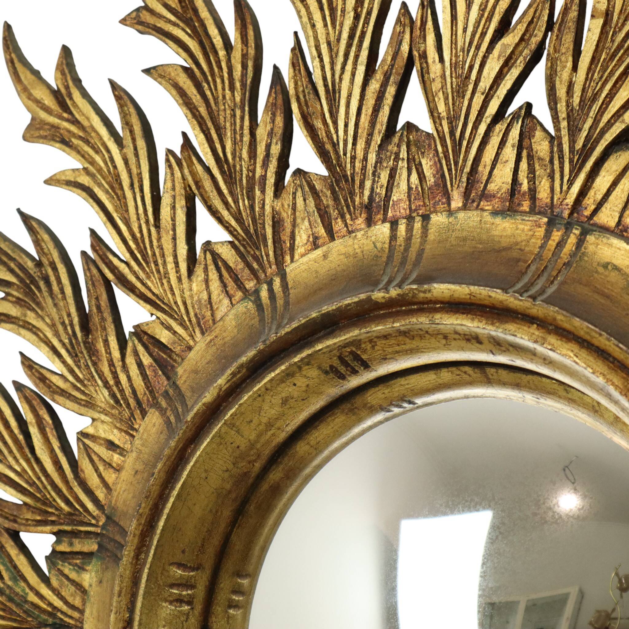 Large Rare Wooden Sun Mirror Sunburst Gold Leaf XL 86cm