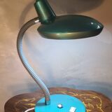 Italian design desk lamp, green metal, Fase style, 1970s, adjustable, flexible