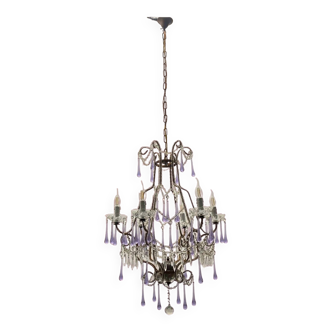 Crystal beaded murano glass chandelier 1960’s