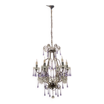 Lustre en verre de Murano avec perles de cristal, années 1960