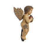 Vintage Solid Wood Angel Cherub Statue Hand Painted 49cm