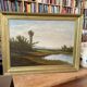 Oil painting of a riverside signed EM