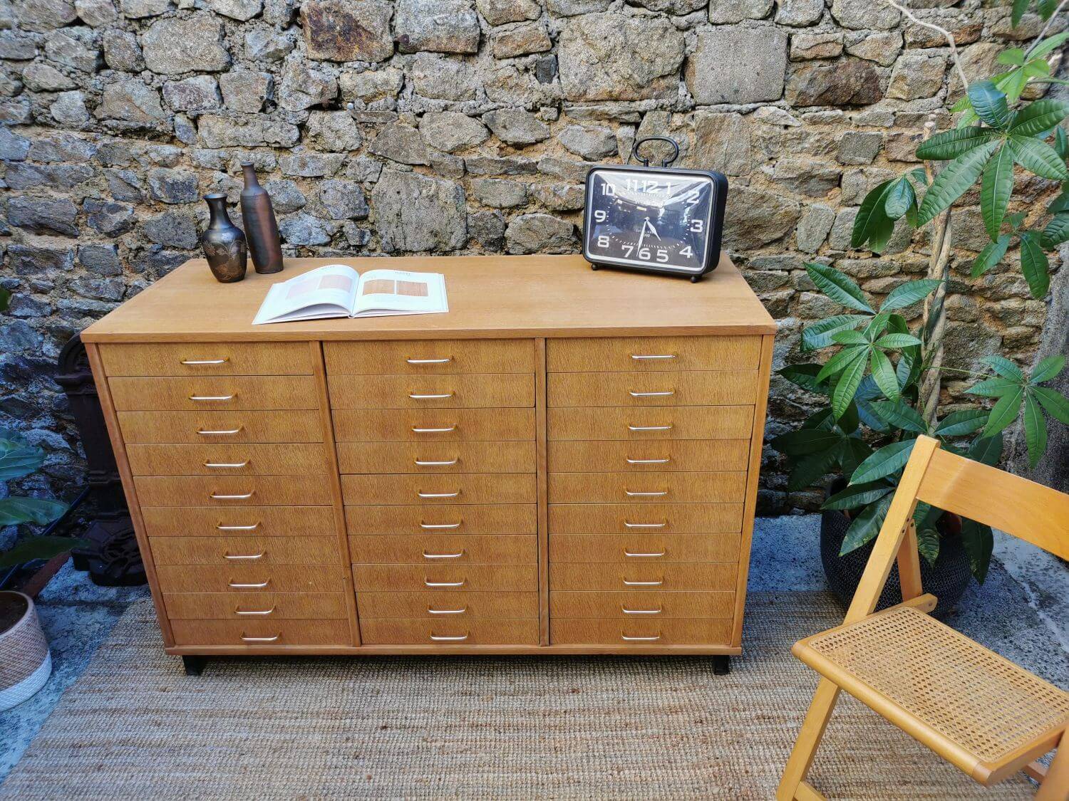 Beech workshop furniture with 30 drawers.