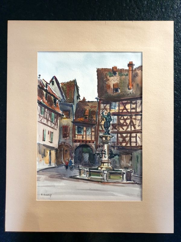 André Duculty (1912-1990), watercolor on paper "Place de l'ancienne douane, à Colmar" Signed
