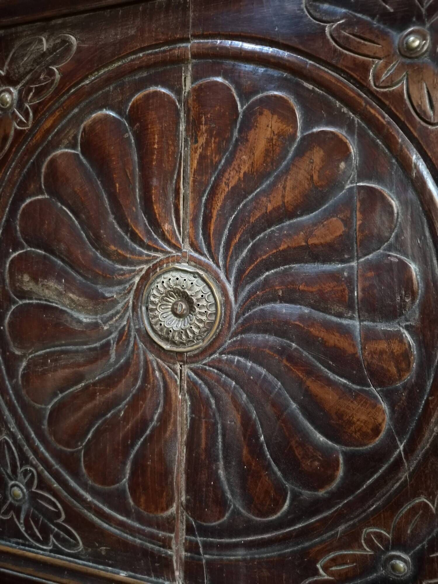 Old French popular art bench from Auvergne, circa 1800–1850