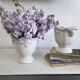 White glazed ceramic urn vase — baroque relief decor — Gustavian / sha