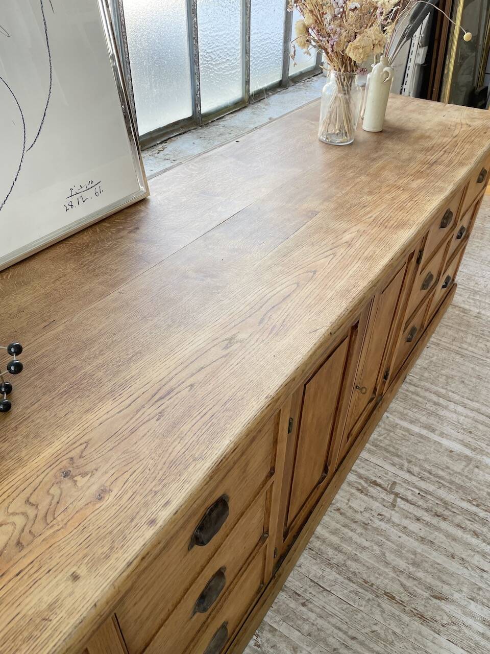 XXL solid oak counter sideboard