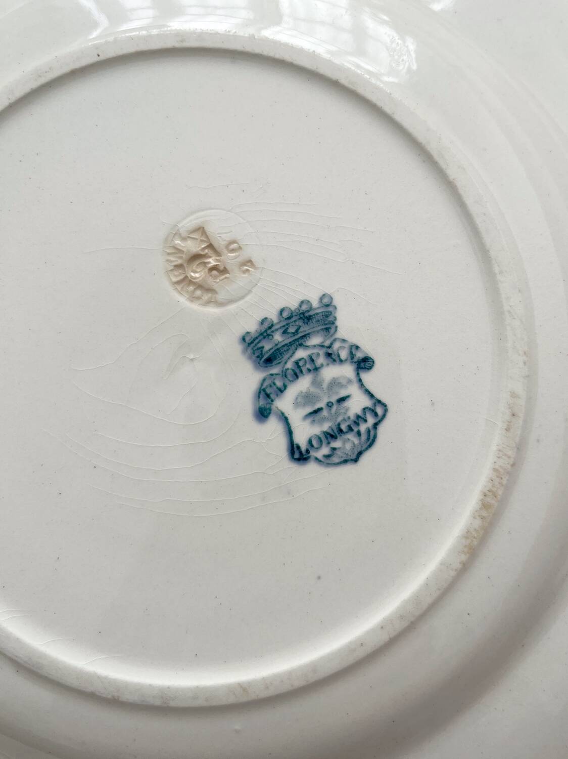 12 ironstone dinner plates “Florence” Longwy