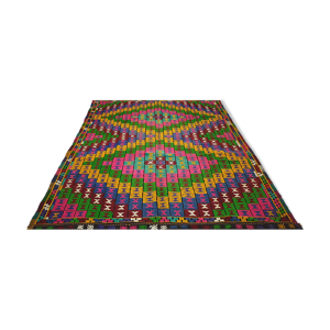 tapis Kilim 9.2x6.6 pieds 282x201 cm Surface Salon Kilim Rug, tapis Kilim décoratif turc vintage.