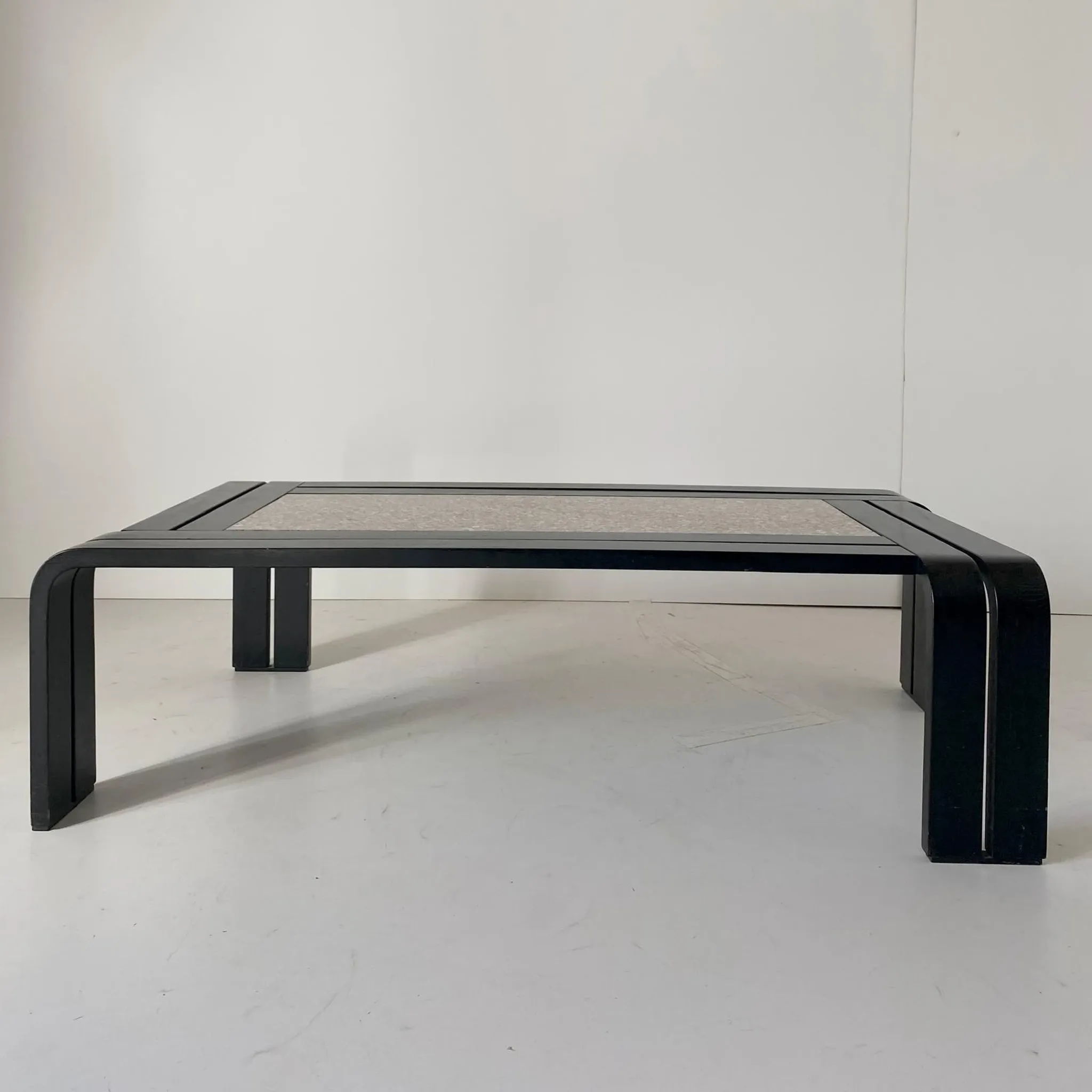 Italian Modern Sculptural Coffee Table with Granite Top & Bentwood Frame,
