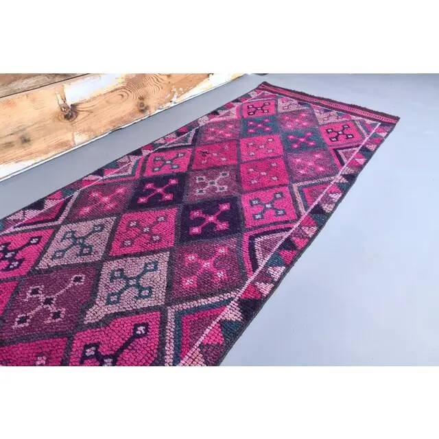 Vintage Hot Pink Turkish Hand-Knotted Runner 81x390