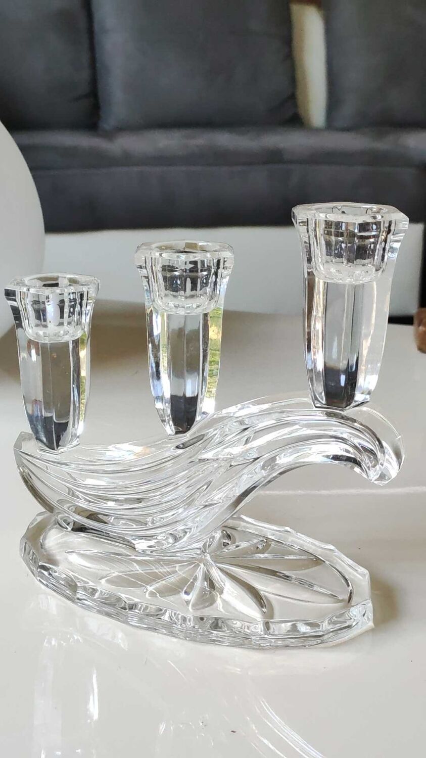 Stylish vintage candlestick, Buder with 3 lights. Lead crystal