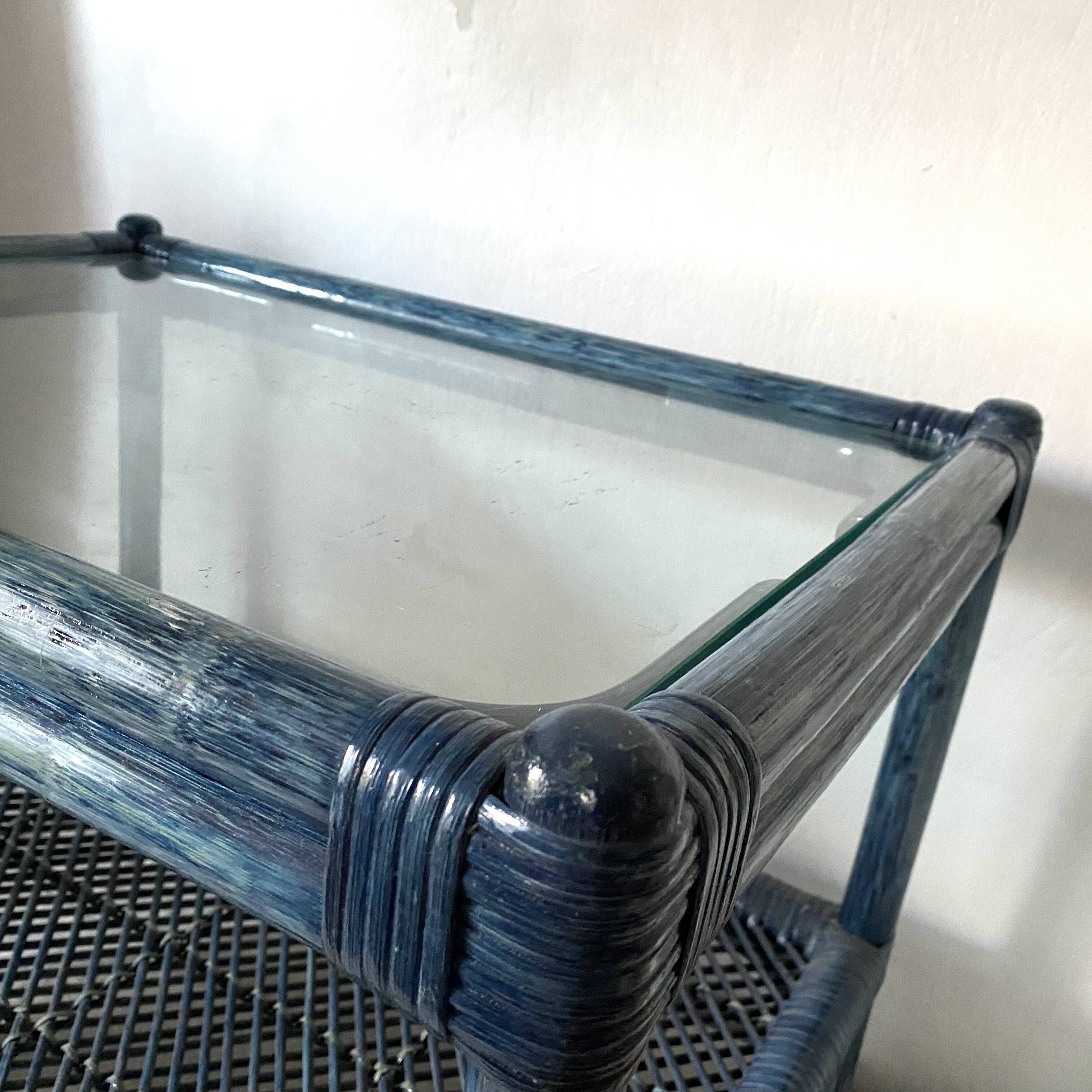 Vintage rattan and glass coffee table