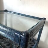 Table basse vintage en rotin et verre
