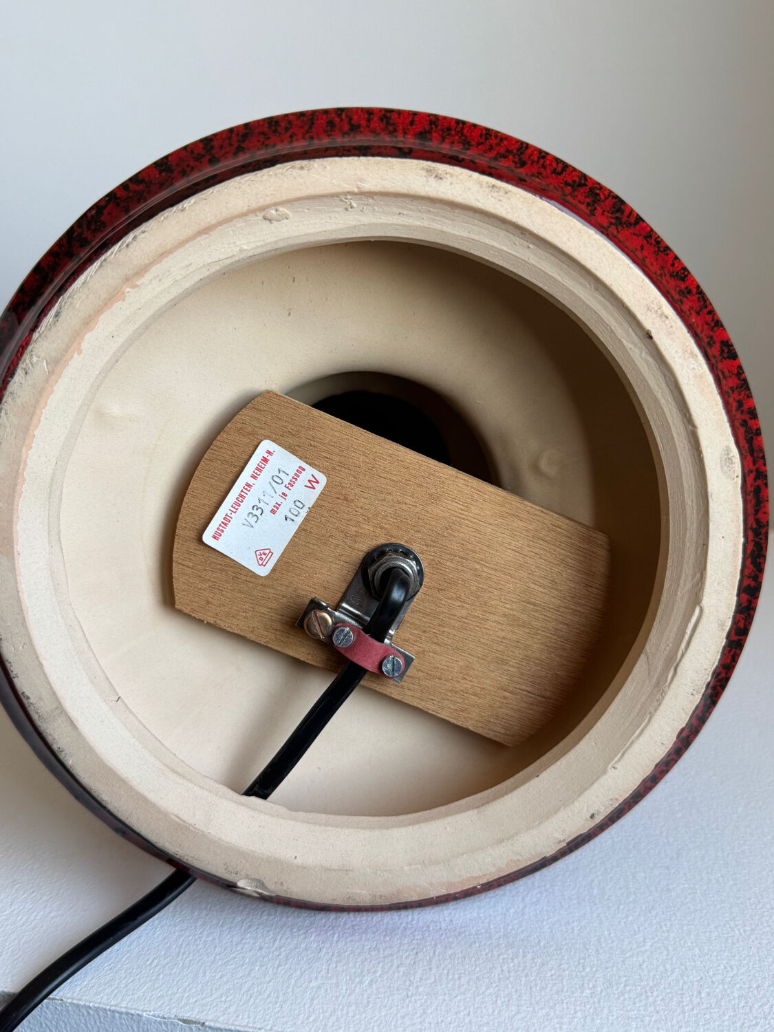 Vintage Modernist Handmade Red Fat Lava Ceramic German Pendant Lamp