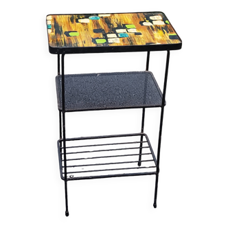Vintage 60s side table 3 trays in metal rigitulle formica multicolor