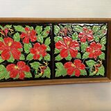 Ceramic tray with hibiscus flowers and butterflies