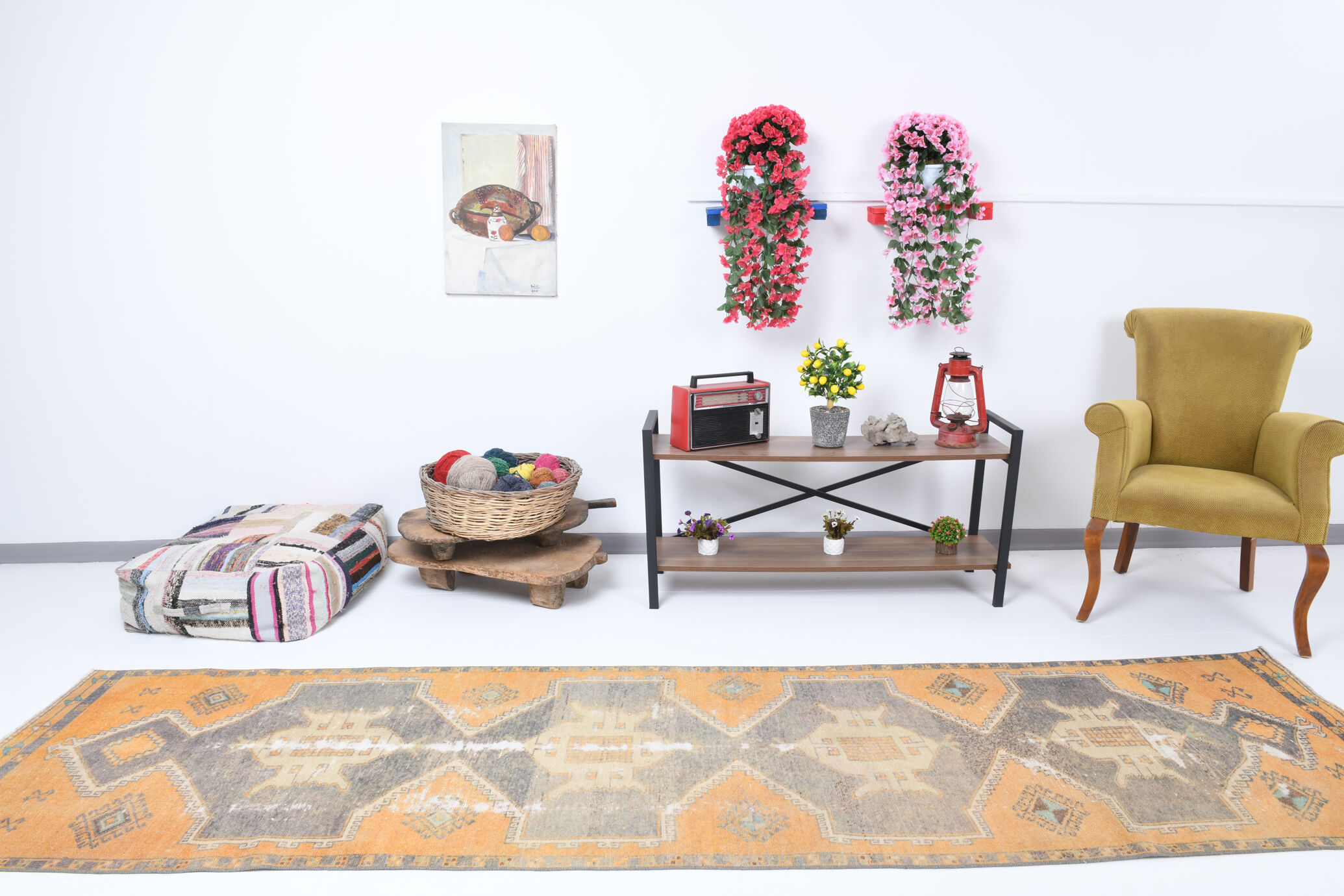 3x11 orange vintage runner rug, 88x341cm