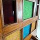 Porte-manteau / porte-parapluies Art Déco en chêne unique – Design obélisque des années 1920 avec vitrail