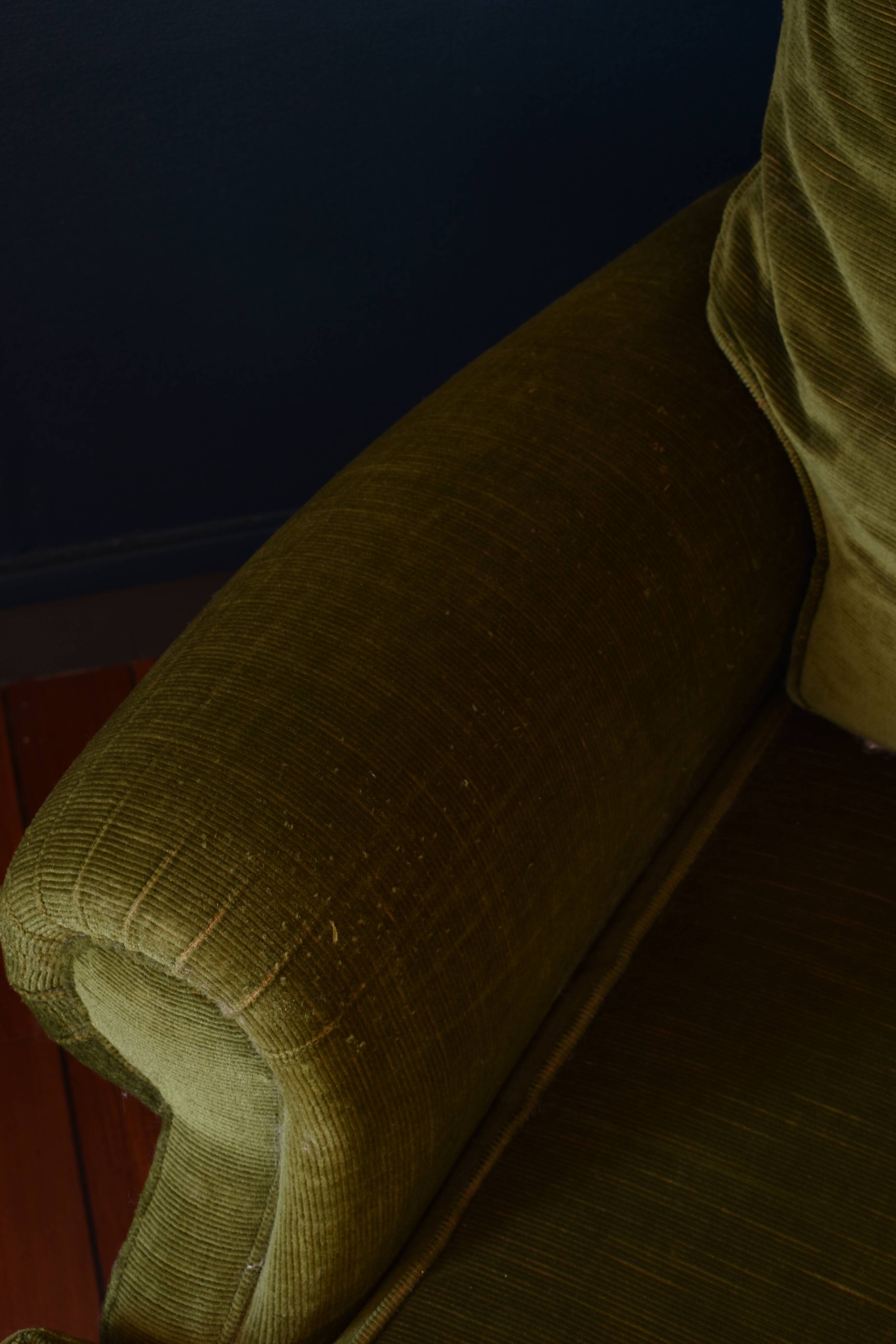 Vintage armchair green velvet fringes