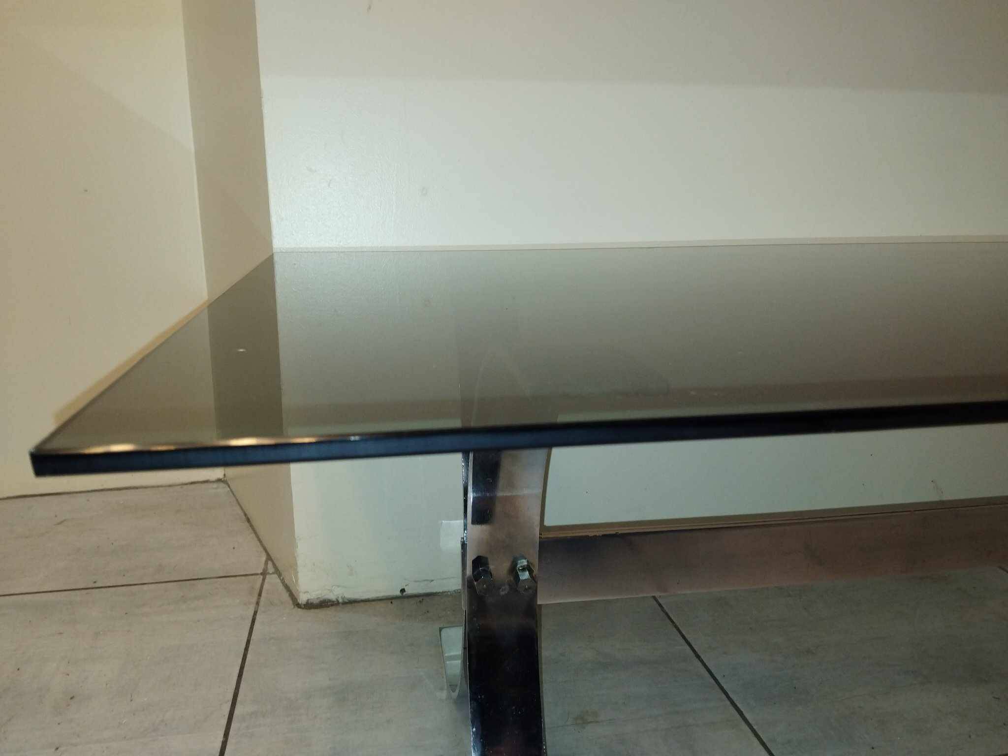 70's chrome metal and smoked glass coffee table
