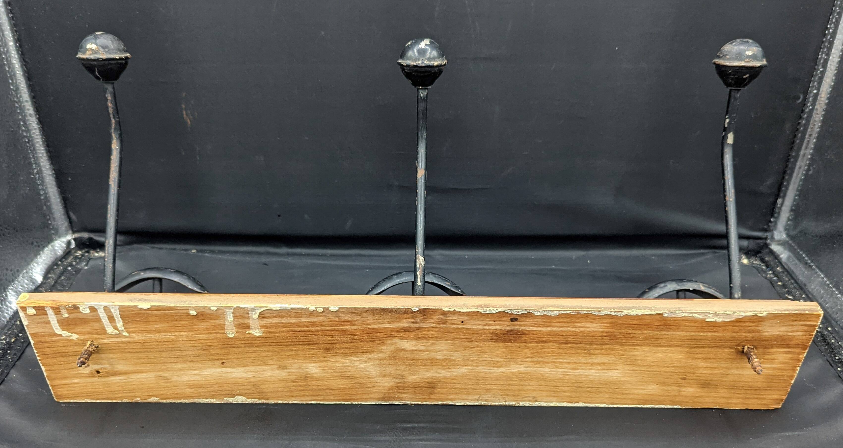 Triple coat rack in metal and wood, 1930-1950