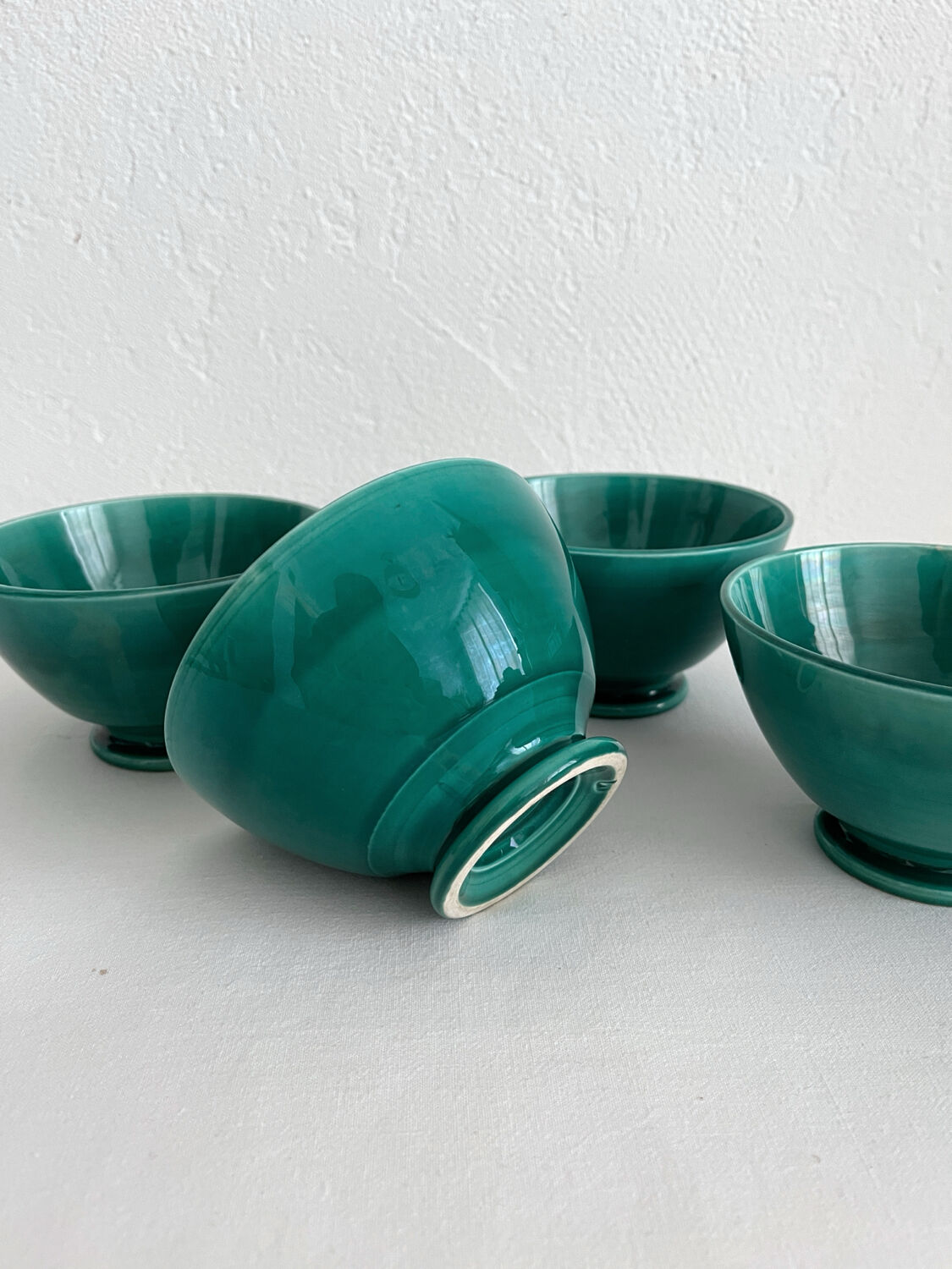 4 antique vintage green ceramic bowls