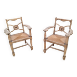 Paire de fauteuils anciens vintage en bois