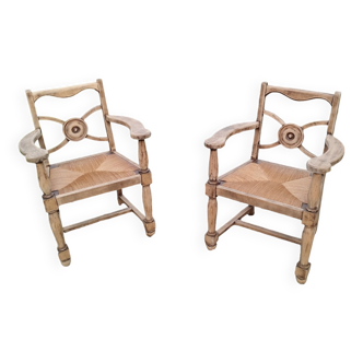 Paire de fauteuils anciens vintage en bois