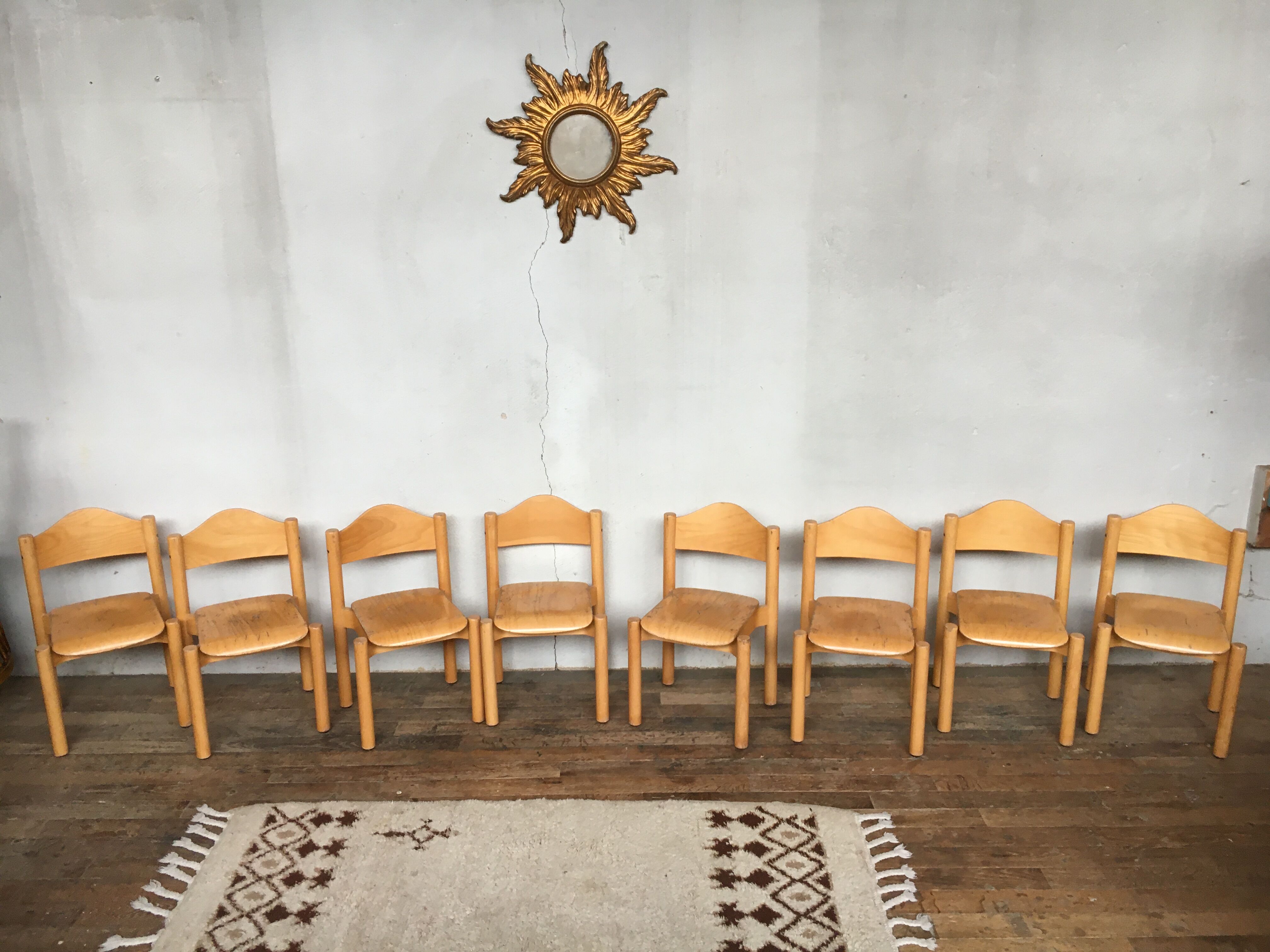 8 retro 60s vintage children's chairs wooden furniture