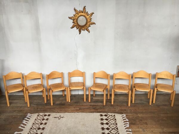 8 chaises enfant vintage rétro années 60 mobilier en bois