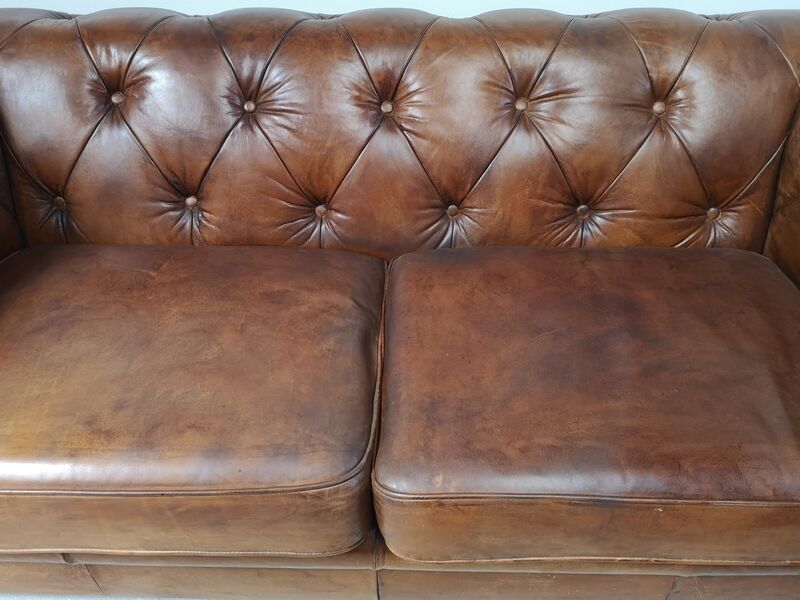 English brown leather chesterfield sofa