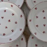 6 old Belgian earthenware dessert plates Nimy red pattern