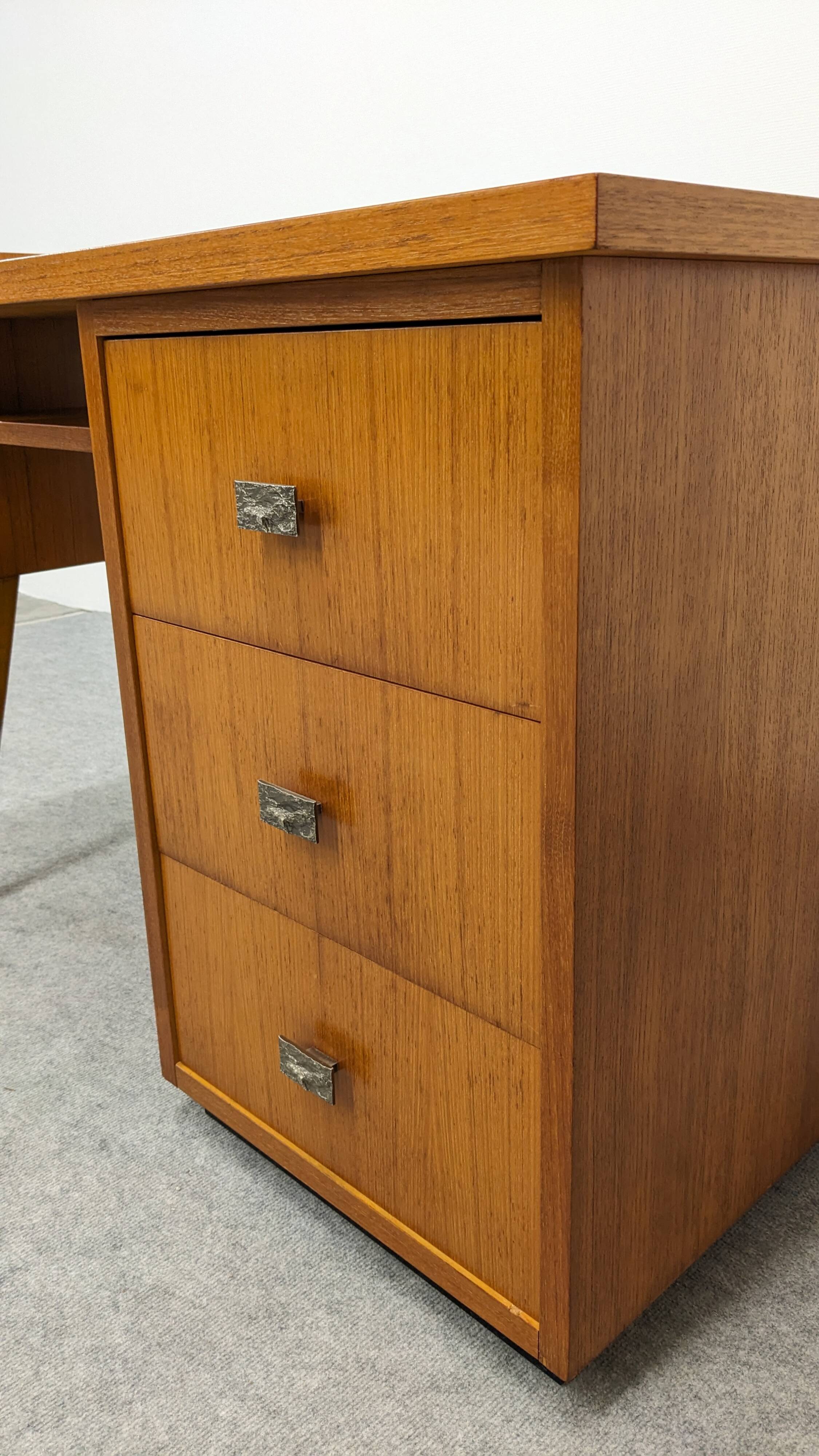Modernist desk in blonde rosewood, France circa 1960.