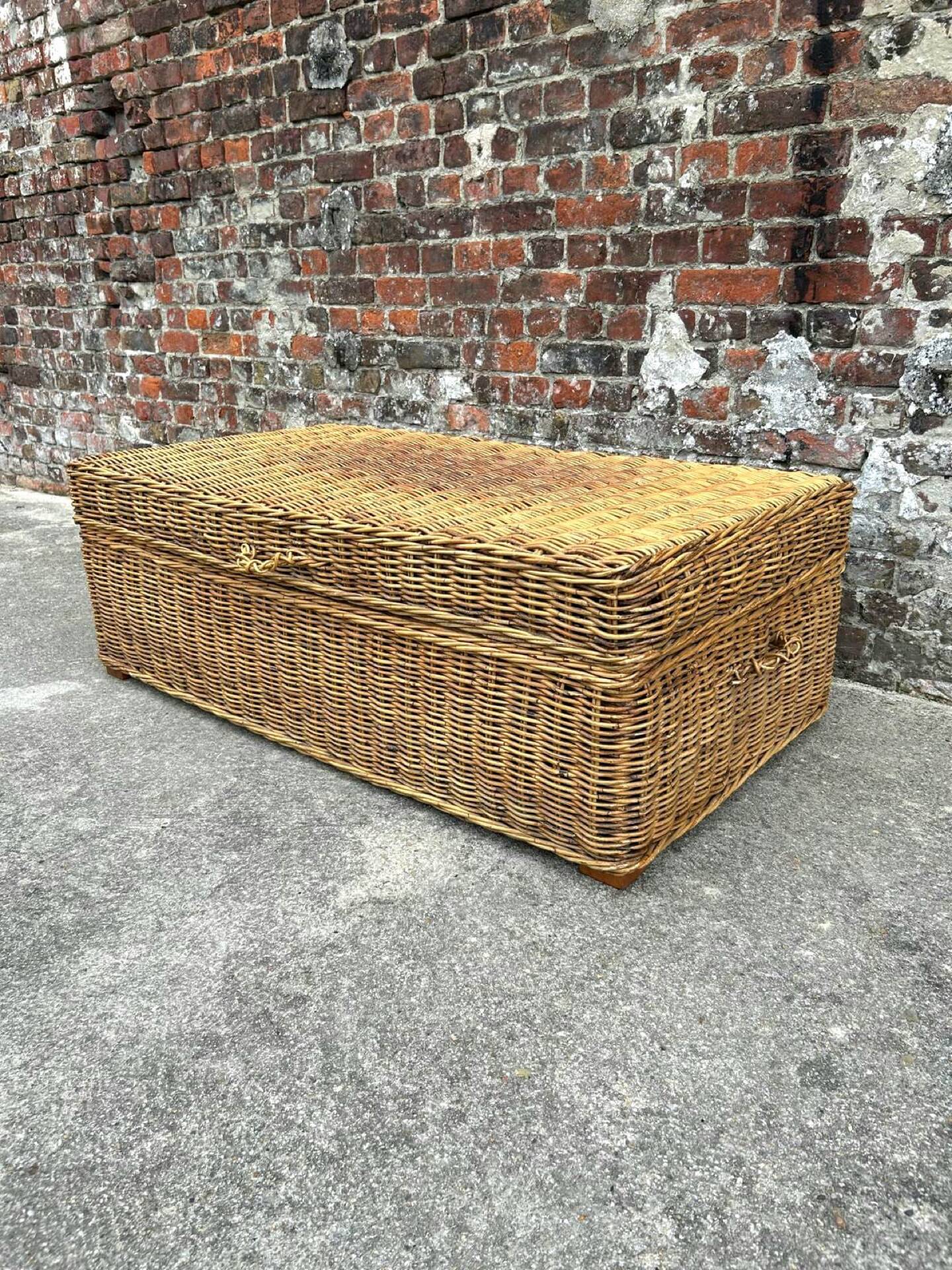 Very large vintage wicker and rattan trunk, antique chest.