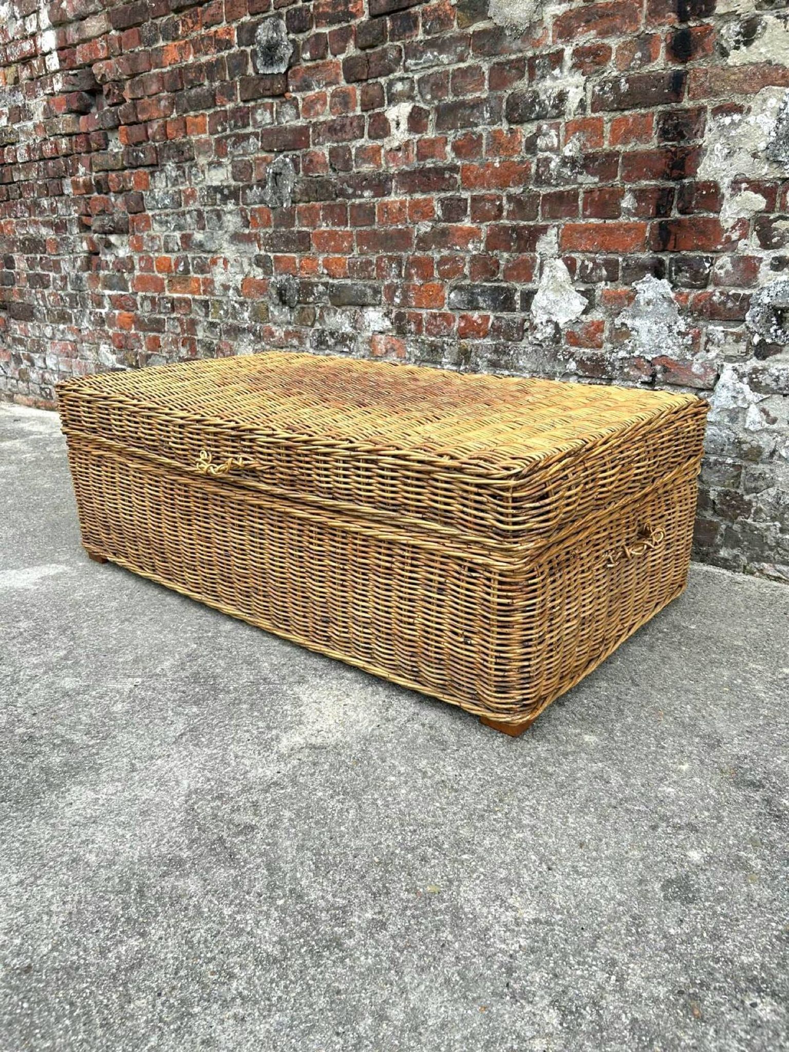 Very large vintage wicker and rattan trunk, antique chest.