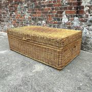 Very large vintage wicker and rattan trunk, antique chest.