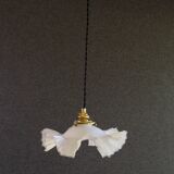 Old white glass pendant light with translucent net - circa 1930. Brass socket and new cable