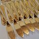 Gold metal fish cutlery, knives and forks 24 pieces