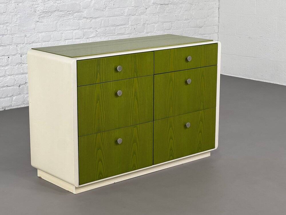 Vintage 6-drawer chest in beige wood and green varnish, Norway, 1960s