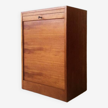 Danish teak office drawer storage with rolling door, 1960s