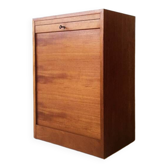 Danish teak office drawer storage with rolling door, 1960s