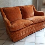 Orange velvet two-seat sofa
