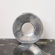Round openwork aluminium cast vase, 1970s