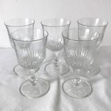 Set of 5 1920s style ribbed glass wine glasses