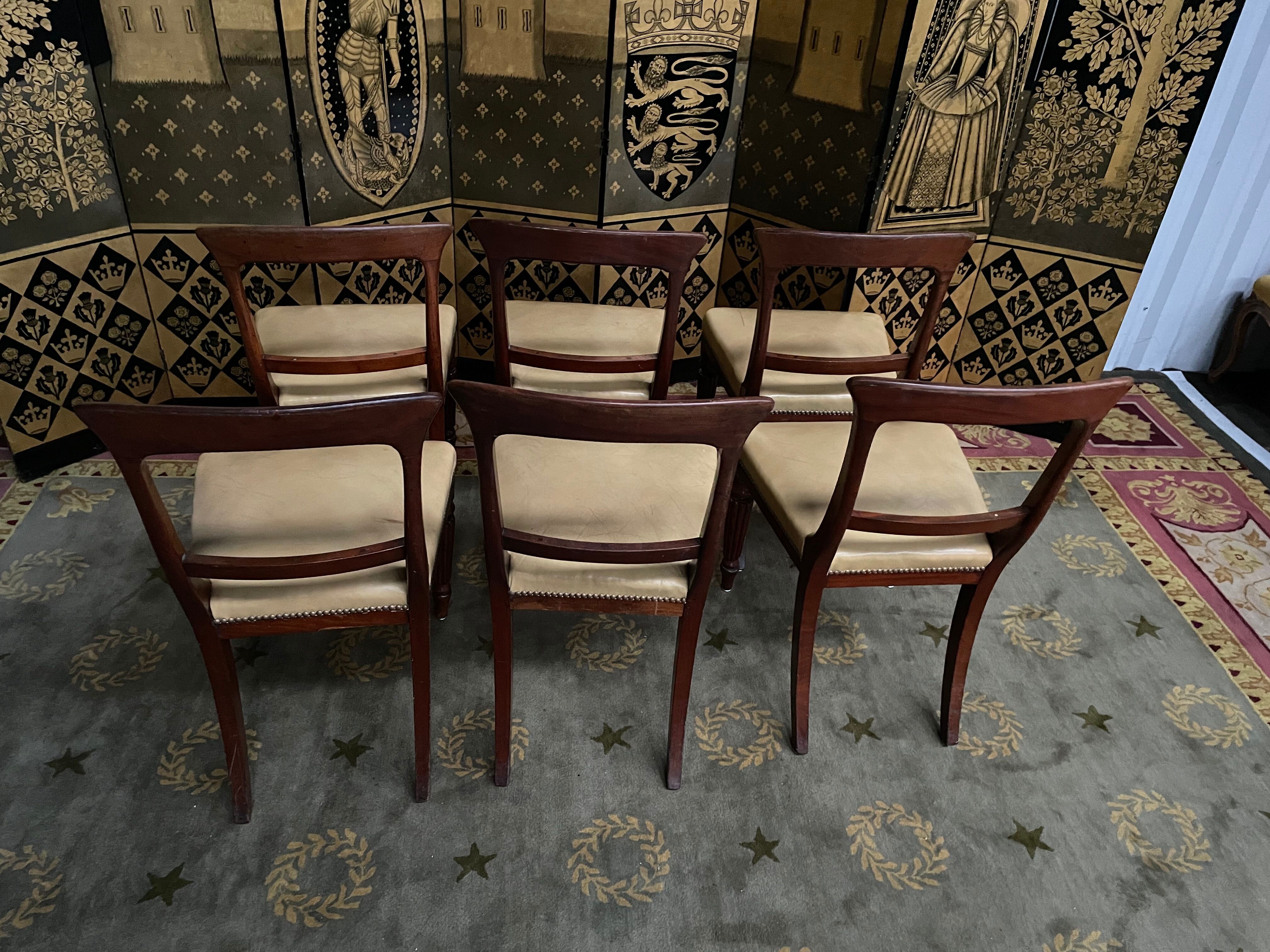 6 chaises anglaises Louis Philippe en acajou et cuir