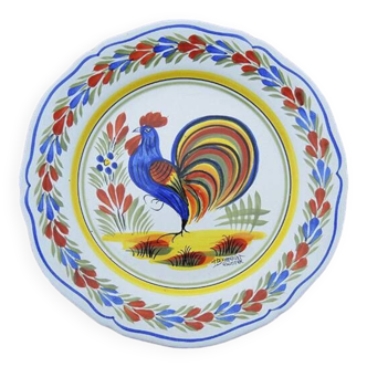 Old Earthenware Rooster Plate - Henriot Quimper