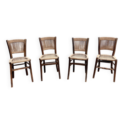 Série de 4 Chaises bistrot vintage en Corde