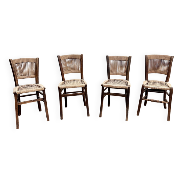 Série de 4 Chaises bistrot vintage en Corde